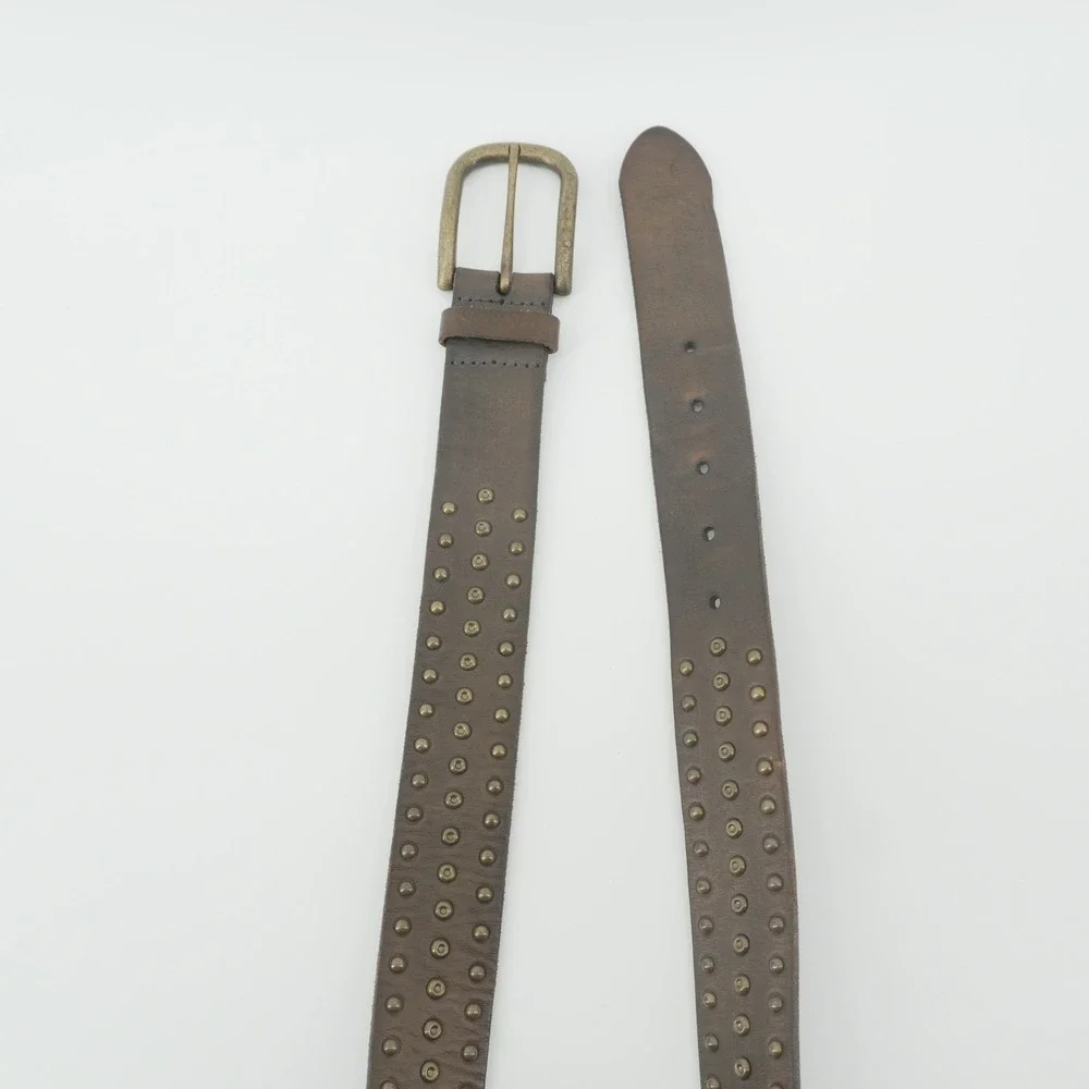 Liebeskind Berlin Studded Belt Womens 85cm Brown Leather Vintage Brass LKB606